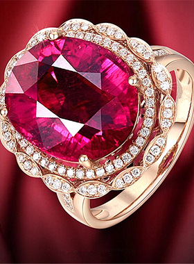 钻石之乡河南商丘热卖ins彩色红宝石花朵戒指 气质大克拉豪a2861