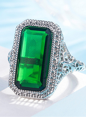 钻石之乡河南商丘wish热卖欧美创意戒指女 天然祖母绿宝石婚a2853