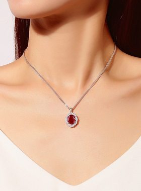 钻石之乡河南钻石商丘人工钻石满钻S925纯银项链中国红冰花a2543