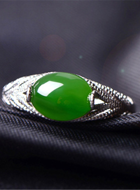 钻石之乡河南商丘复古镂空和田碧玉仿绿玉髓戒指 气质花纹戒a2493