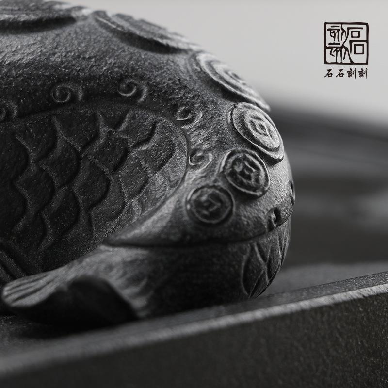 石石刻刻创意手工乌金石头茶宠摆件精品可养招财茶艺茶趣茶台饰品 - 图2