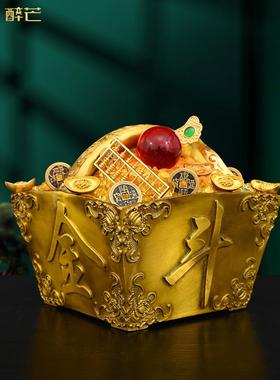 酒醉纯铜日锦斗金饰聚宝盆赚钱方桶聚财米桶盛子家装