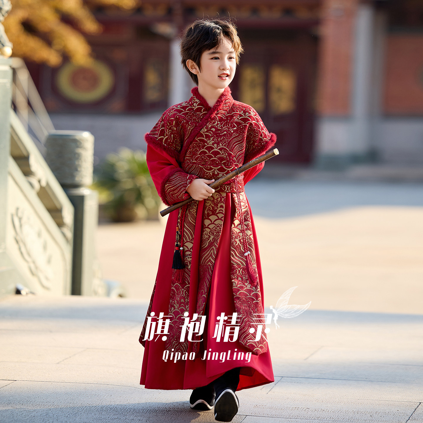 男童汉服冬装加厚红色儿童拜年服国风国学服帅气男孩古装演出服冬,淘宝优惠券,粉丝福利购,淘宝优惠卷