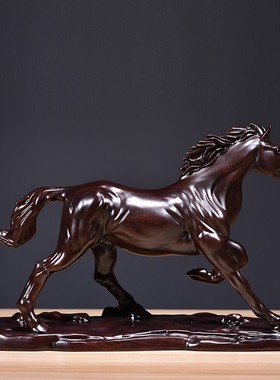黑檀实木质雕刻马到成功摆件生肖马家居办公室装饰摆设工艺品送礼