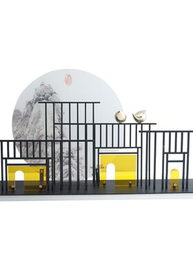 新中式现代亚克力铁艺屋檐工艺品摆设创意客厅电视柜玄关酒柜摆件