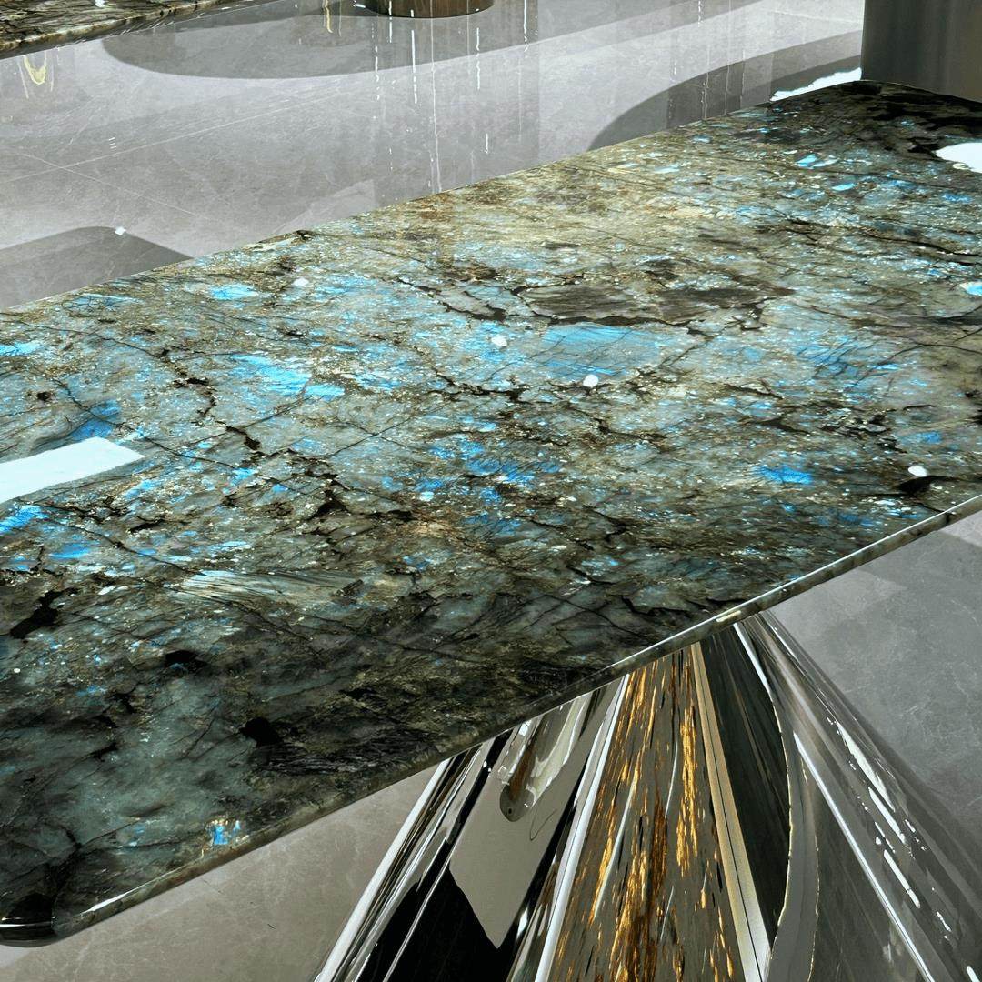进口天然蓝翡翠奢石餐桌高端天然拉长石别墅豪宅飞碟大理石餐桌,淘宝优惠券,粉丝福利购,淘宝优惠卷