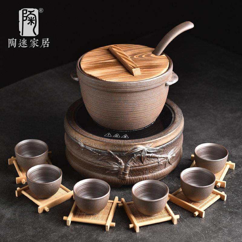 古法煮茶器围炉煮茶黑晶炉罐罐茶覆古粗陶合壁炉大容量碗勺分茶器,淘宝优惠券,粉丝福利购,淘宝优惠卷