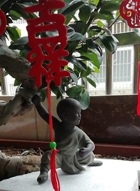 紫砂茶宠大号功夫小和尚手工陶瓷人物中式家居玄关酒柜工艺品摆饰