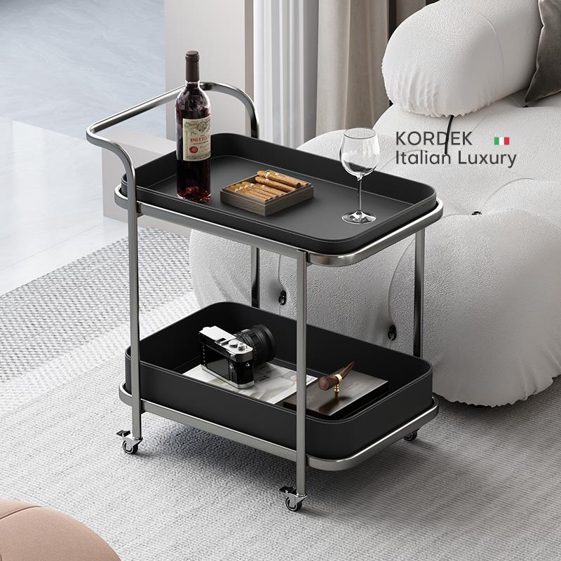 意式轻奢可移动马鞍皮沙发边几角几小推车带轮客厅家用不锈钢茶几 - 图2