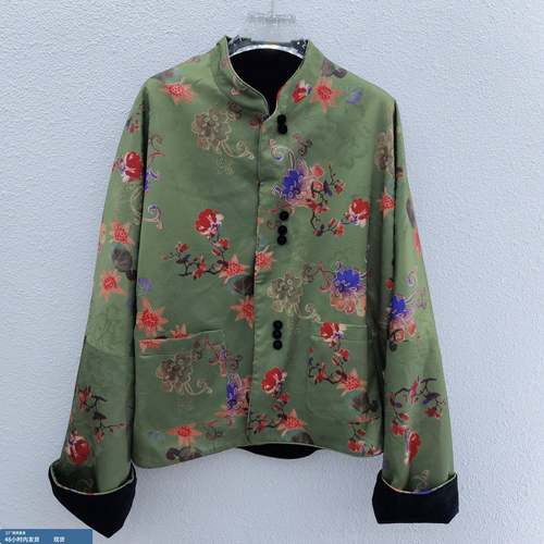 欧洲站2025年秋冬新中式国风丝绒双面穿外套女高级感唐装宽松上衣 - 图2