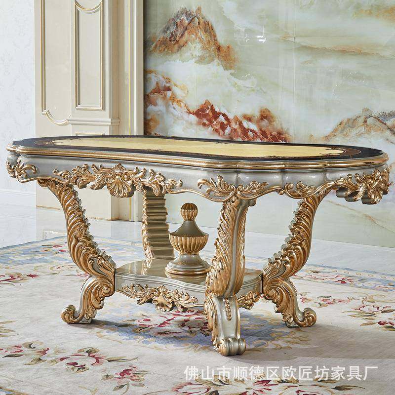 实木长餐桌餐椅组合大小户型家用餐厅欧式实木雕花长餐桌真皮餐椅,淘宝优惠券,粉丝福利购,淘宝优惠卷