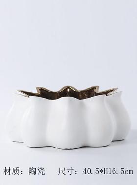 轻奢现代白色银色波浪纹几何陶瓷花瓶玄关电视柜创意干花插花花器