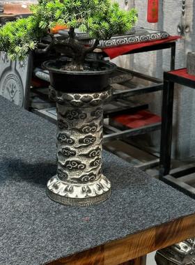 花盆底座青石石雕会所仿古玄关桌面摆件祥云圆柱装饰办公茶室造景
