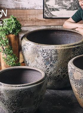 御三泥陶瓷大缸粗陶覆古手工金鱼缸荷花缸水缸鱼缸庭院子阳台摆件