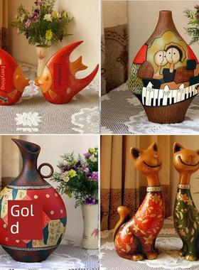 中国红陶瓷摆件结婚礼物实用花瓶摆设新房客厅装饰送闺蜜新娘新人