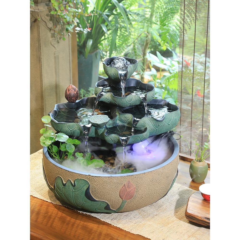 创意喷泉流水摆件招财风水球水景加湿器中式风水轮客厅桌面小鱼缸 - 图1