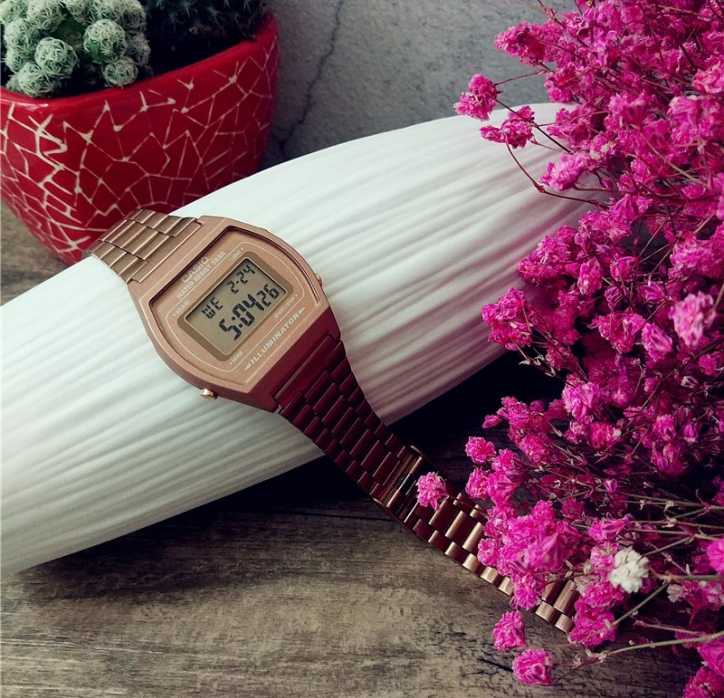 Casio Casio watch retro small square watch unisex, comfortable and versatile B640WC-5A rose gold women's model