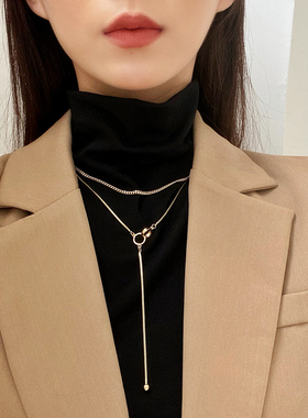 极速小众简约细链条卫衣链时尚双层个性I一字颈链新潮流行毛衣链
