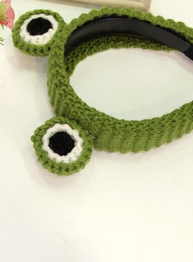 新品绿色青蛙大眼睛发箍可爱卡通针织发带防滑宽边V头箍网红搞怪