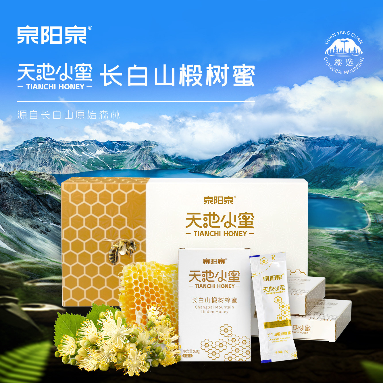 泉阳泉天池小蜜长白山椴树蜂蜜10g*36条*2盒