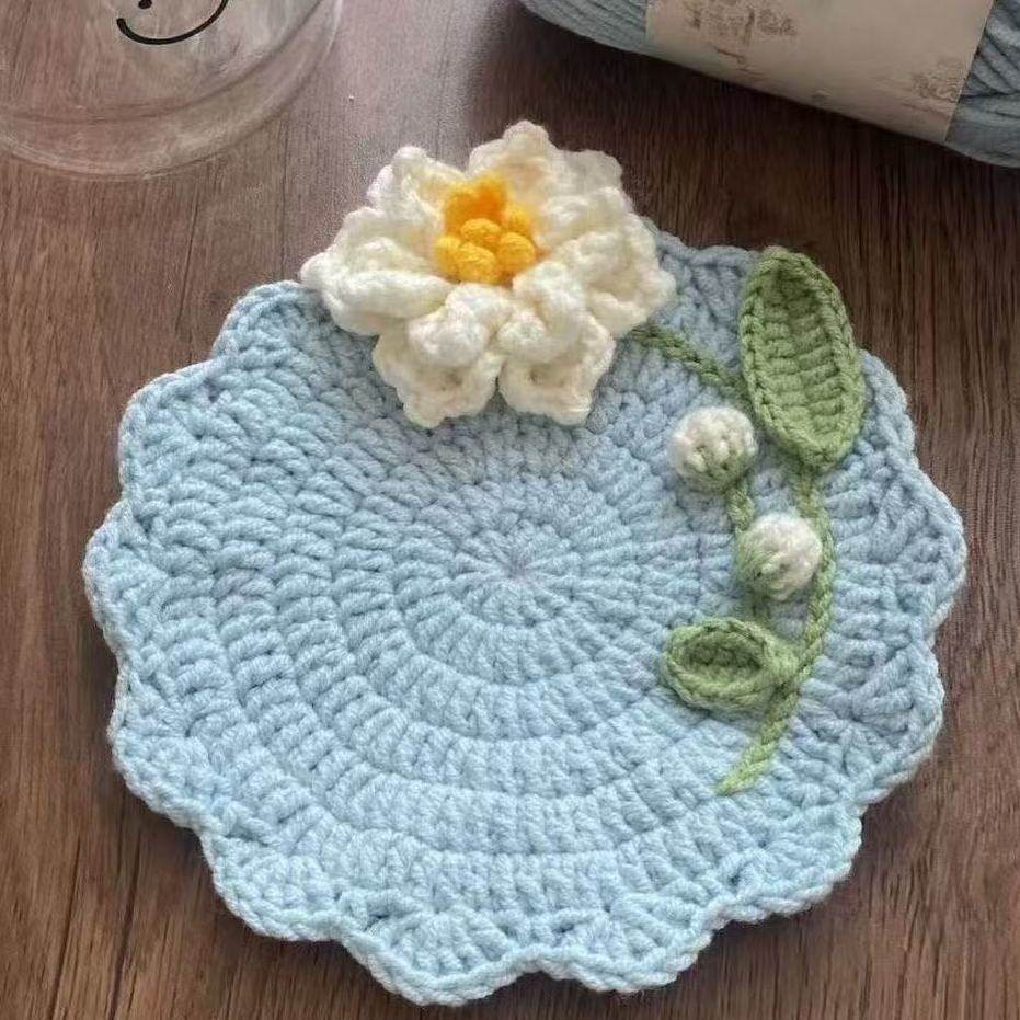 手工毛线钩针钩织栀子花花束杯垫diy材料包自制杯垫钩织摆件礼物,淘宝优惠券,粉丝福利购,淘宝优惠卷