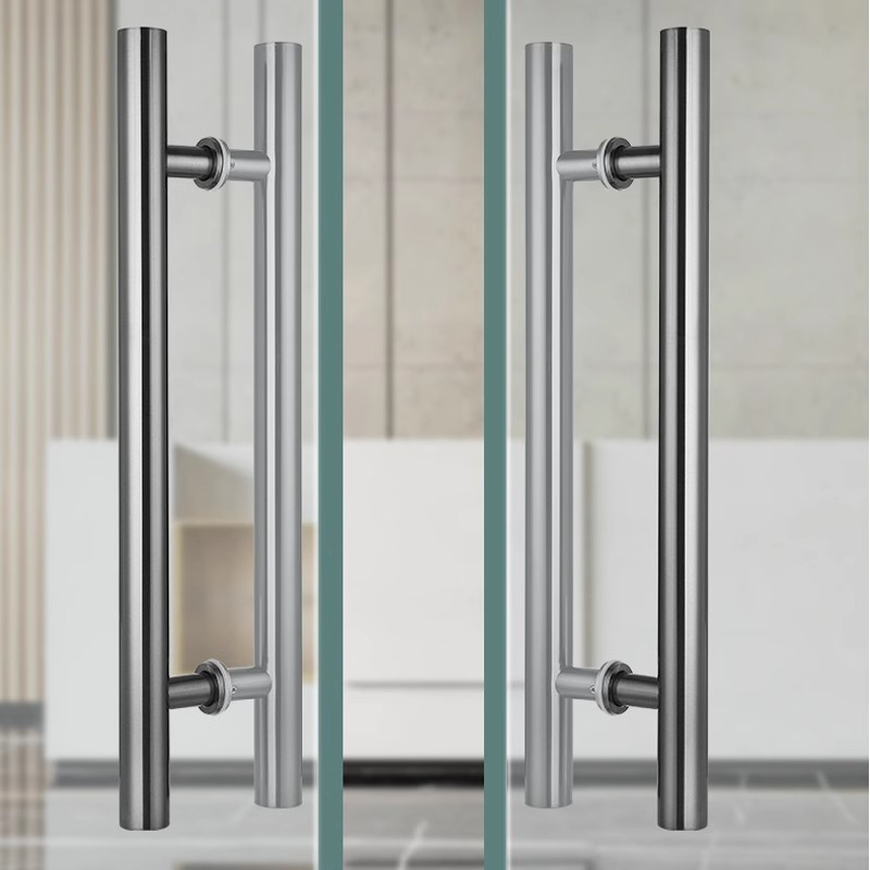 玻璃门把手定制不锈钢圆管无指纹哑黑钛金玫瑰色无框推拉木门把手 - 图3