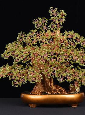 天然橄榄绿石水晶发财招财摇钱树装饰品家居客厅玄关开业礼品摆件