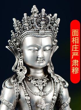 欧斯特《 常寿小雕像》铜镀银雕花双层底座家居随身小铜像摆件3寸