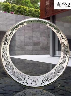 不锈钢月亮雕塑定制地产大型户外镂空发光圆环创意水景观白钢摆件