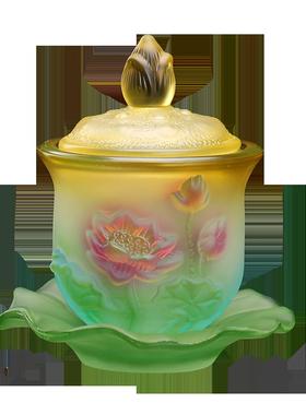 琉璃供水杯供佛杯家用供奉观音财神莲花贡杯供杯净水杯圣水杯