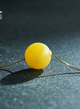 普陀山18K金蜜蜡圆珠项链吊坠