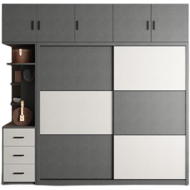 北欧推拉门衣柜简约现代组装家用卧室移门衣橱全实木多层板收纳柜 - 图3