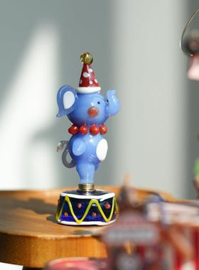 淄博琉璃手工艺品马戏团旋转小象车载桌面摆件可爱治愈装饰品礼物