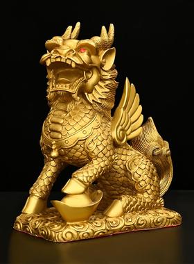 铜麒麟摆件一对铜纯麒麟踩八卦家居客厅办公室门口店铺装饰工艺品