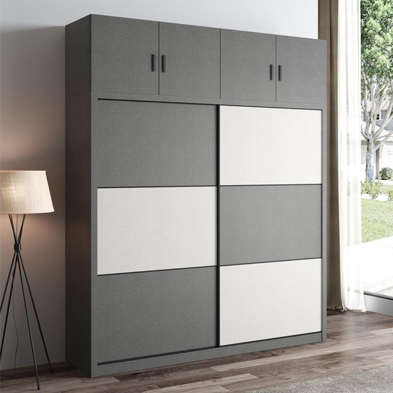 北欧推拉门衣柜简约现代组装家用卧室移门衣橱全实木多层板收纳柜 - 图2