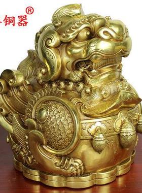 宇卓铜器纯铜黄铜貔貅成对方座铜皮丘开业礼品工艺品摆件