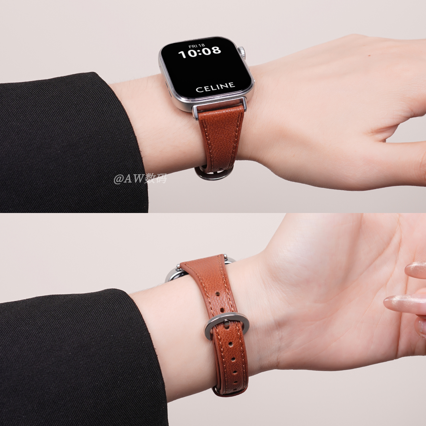 适用华为fit4表带watchfit3新款小蛮腰真皮马蹄扣fit2时尚女款智能运动腕带FIT4pro女生高级感轻奢牛皮替换带 - 图2