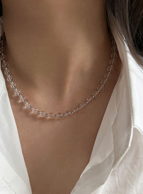 墨豆家 白月光水晶项链轻奢小众高级感磁吸扣串珠简约百搭颈链女