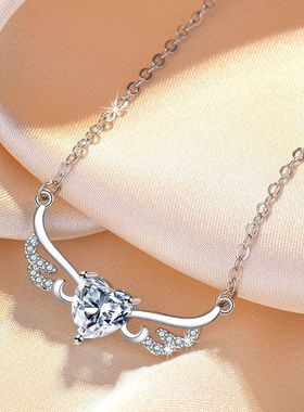 韩版镶钻项链女天使之翼项链海蓝之心项链简约翅膀锁骨链项链首饰