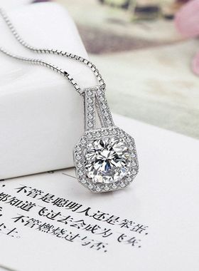 微镶锆石方钻锁骨链韩版吊坠项链女短款配饰品送女友礼物一件代发