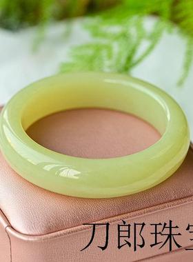 新疆和田玉手镯女款籽料玉石若羌黄口料玉镯子厚宽条福镯黄玉圆镯