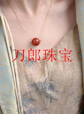 南红玛瑙圆珠吊坠玉石路路通锁骨链本命年相思红豆转运珠镀银项链