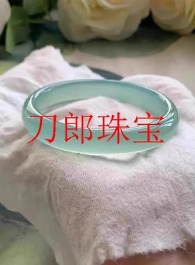 老矿高冰种马料清翠色玛瑙手镯少女款时尚晴水绿天青冻玉髓手镯子