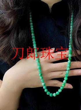 缅甸正阳绿飘花干青翡翠色项链新中式毛衣链显白颈链妈妈款锁骨链