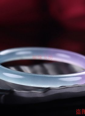 翡翠色缅甸冰透飘花蓝底飘紫花旺夫玉手镯细款少女叮当镯小细圆条