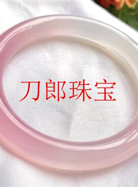 冰种樱花粉手镯圆条桃花粉渐变玉石镯子饰品时尚百搭高级女款手饰