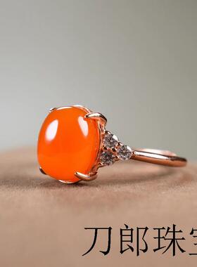 南红玛瑙戒指女活口925银饰戒托