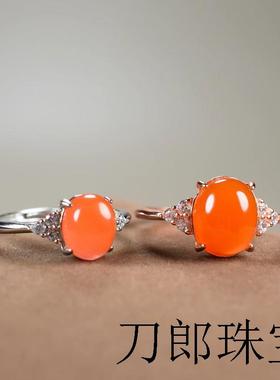南红玛瑙女款活口925银戒托可调