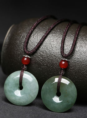 和田玉转运珠吊坠平安扣冰糯种油青飘花玉扣男女款玉佩青白玉挂件