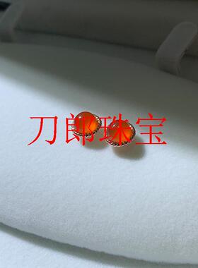 高冰起荧光保山冰红耳钉精选南红玛瑙耳饰高级感银饰少女款送礼物